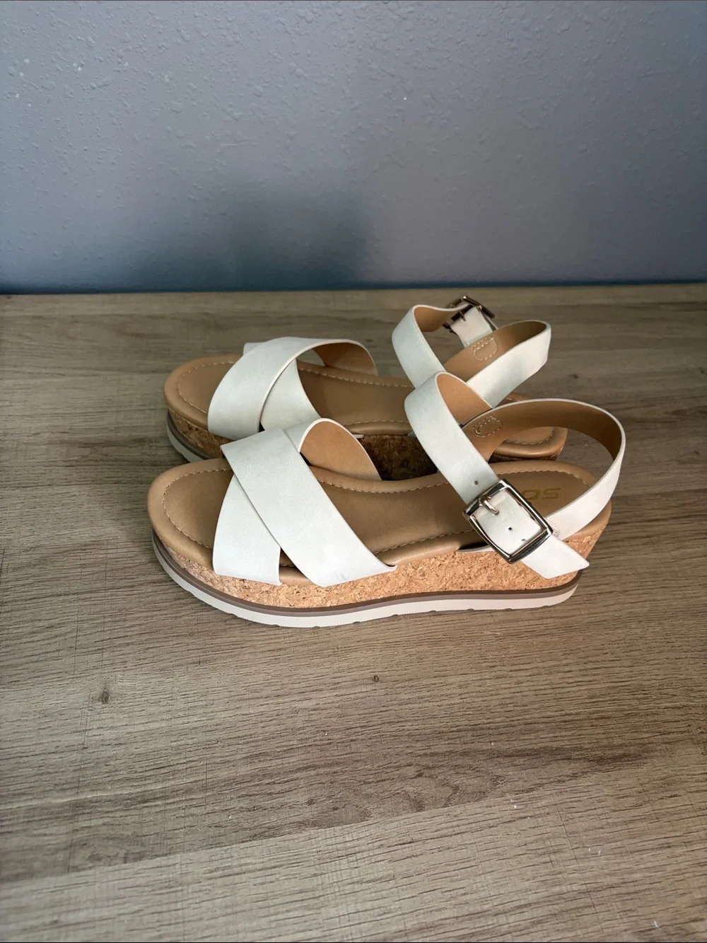 Soda White Cork Wedge Sandals